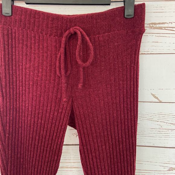 Windsor XS Maroon Ribbed Knit Faux Drawstring Skinny Leg Legging Pants - Picture 3 of 7